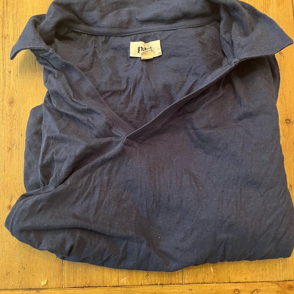 Pact Deep Blue Navy Long Sleeve Polo Collar Organic Cotton Linen Shirt Medium